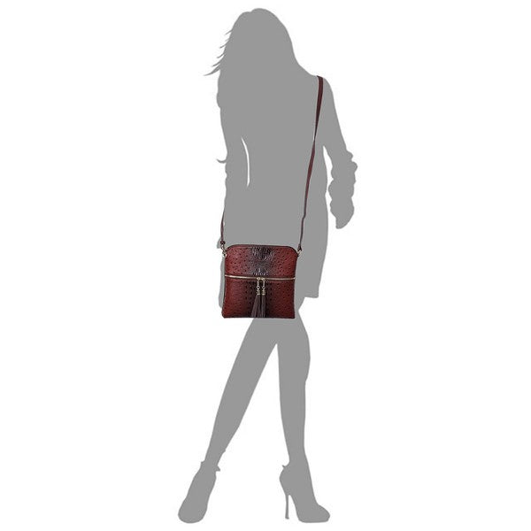 Ostrich Croc Zip Tassel Crossbody Bag - Fashionistas Showroom