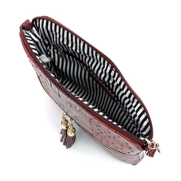 Ostrich Croc Zip Tassel Crossbody Bag - Fashionistas Showroom