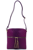 Ostrich Croc Zip Tassel Crossbody Bag - Fashionistas Showroom