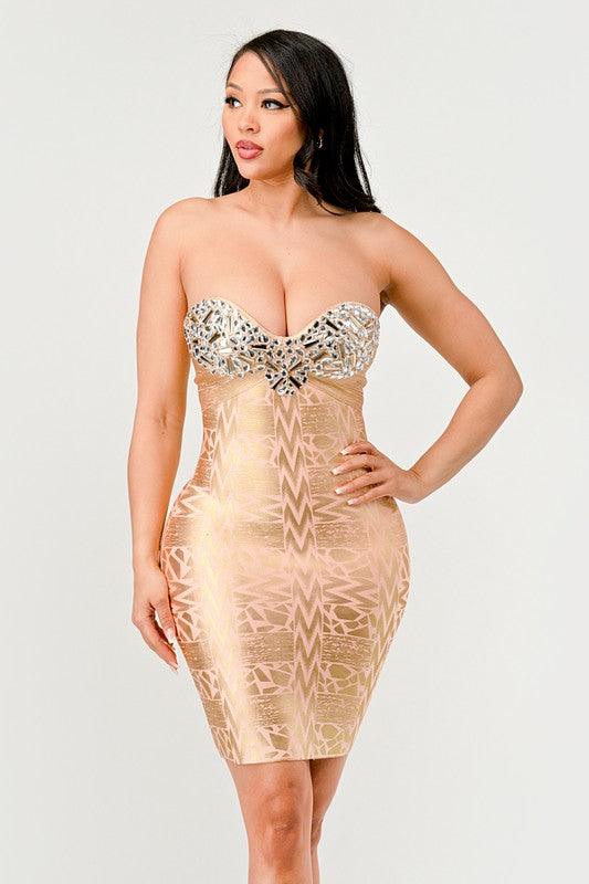 Gilded Glamour Strapless Dress - Fashionistas Showroom