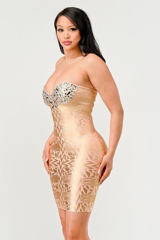 Gilded Glamour Strapless Dress - Fashionistas Showroom