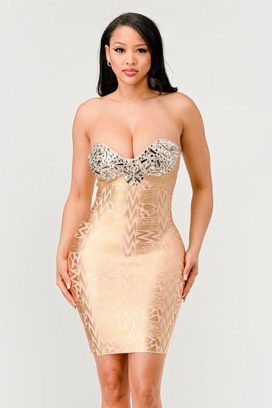 Gilded Glamour Strapless Dress - Fashionistas Showroom