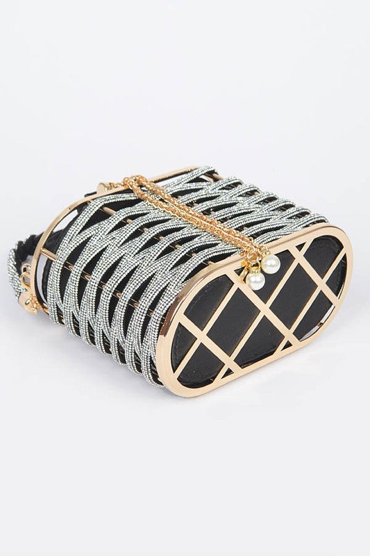 Weaved Rhinestone Basket Box Clutch - Fashionistas Showroom