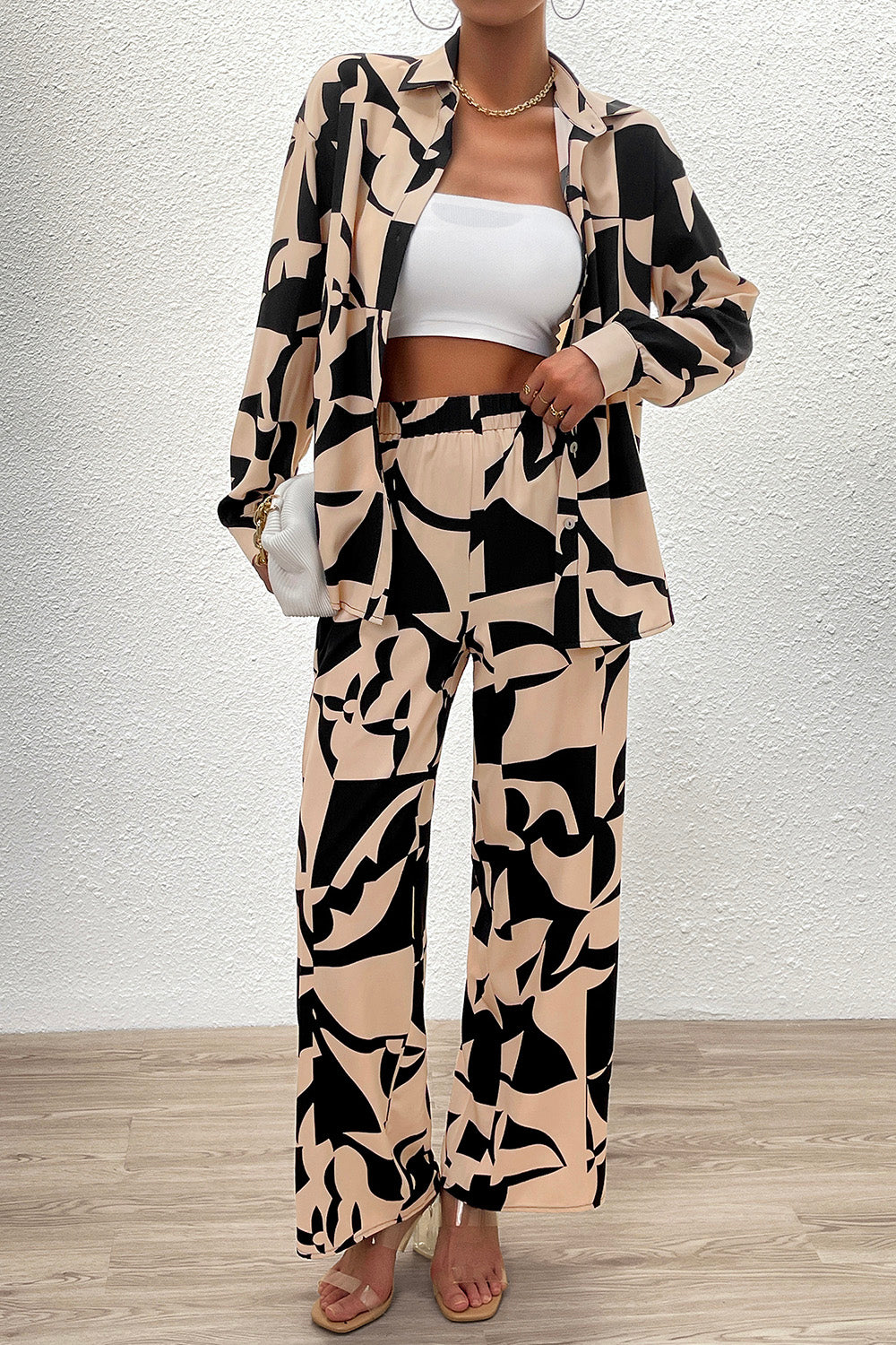 Printed Button Up Shirt and Pants Set - Fashionistas Showroom