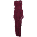 Sexy Strapless Backless Split Tassel Elegant Dress - Fashionistas Showroom