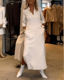 Temperament Lapel Button Pocket Dress - Fashionistas Showroom