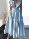 2023 New Cross-border Foreign Trade European And American Women's Summer Sleeveless Waist Slip Pocket Large Swing Mid-length Solid Color Dress