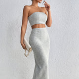 Two-piece Chest Wrap + High Waist Slit Skirt Suit
