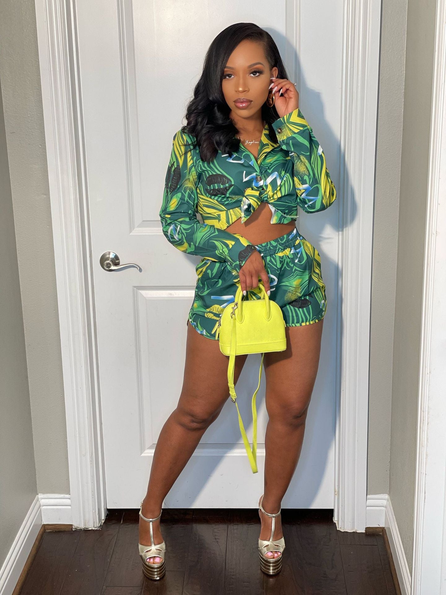 Multicolor Long-sleeved Shirt Shorts Casual Suit - Fashionistas Showroom