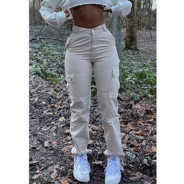 High-waisted Multi-pocket Hip Trousers - Fashionistas Showroom