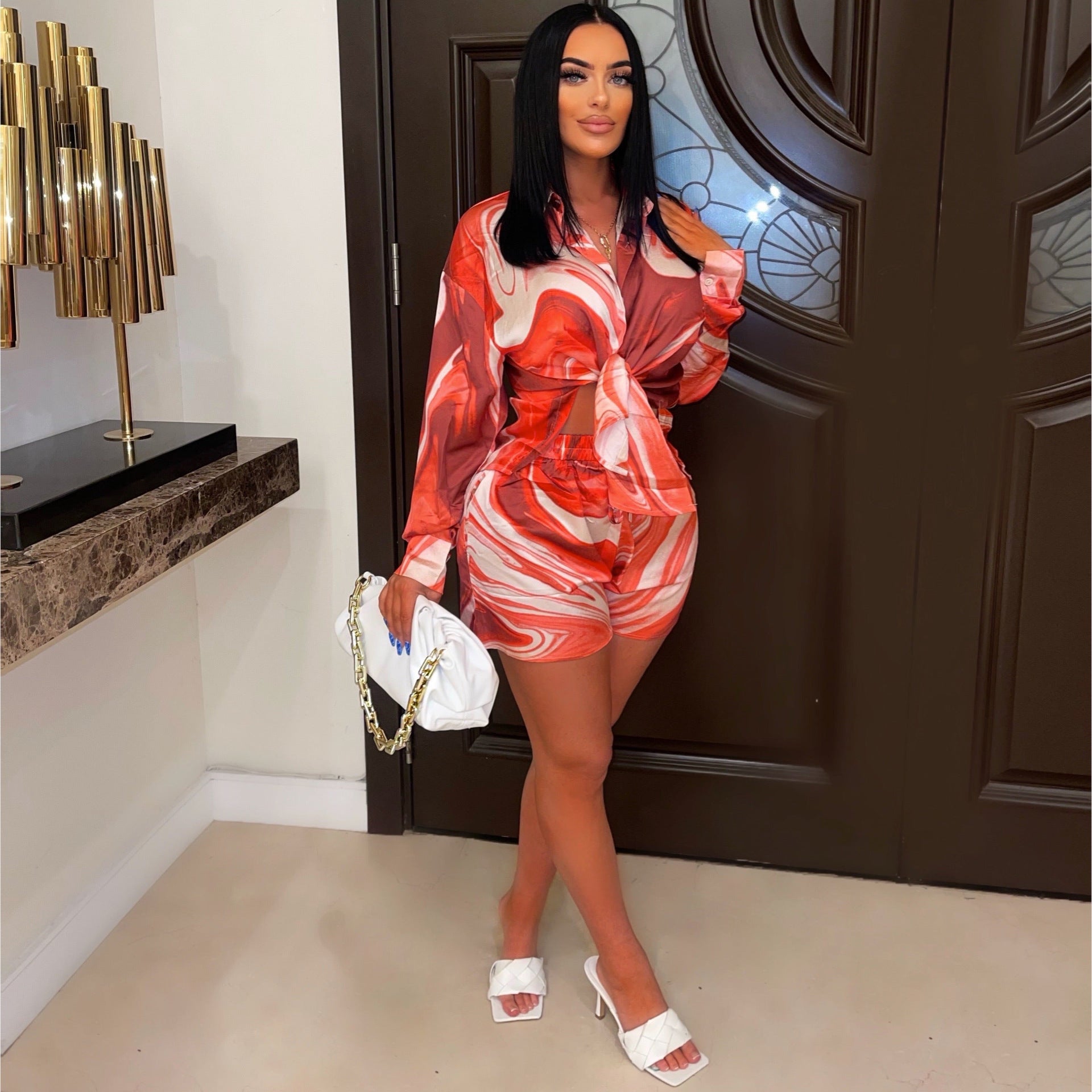 Multicolor Long-sleeved Shirt Shorts Casual Suit - Fashionistas Showroom