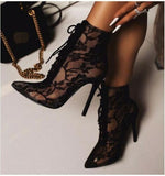 New Sexy Pointed Toe Front Lace Hollow Lace High Stiletto Ladies Large Size Fashion Sandals - Fashionistas Showroom