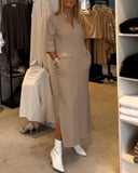 Temperament Lapel Button Pocket Dress - Fashionistas Showroom