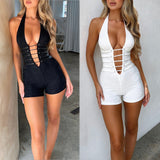 New Sexy Hot Girl Lace-up Rope Solid Color Slim Jumpsuit