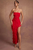 Sexy Strapless Backless Split Tassel Elegant Dress - Fashionistas Showroom