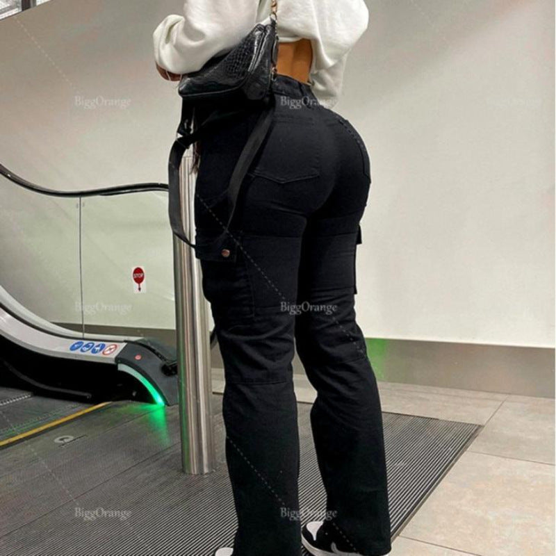 High-waisted Multi-pocket Hip Trousers - Fashionistas Showroom