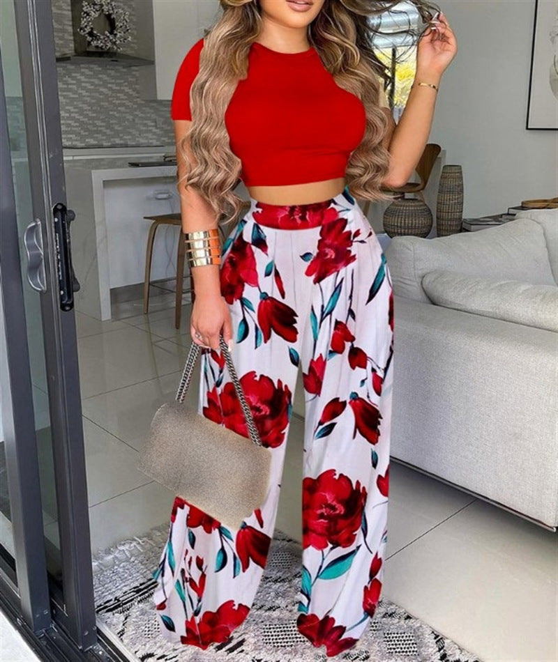 Two-piece Crewneck Top Waist Pants Set - Fashionistas Showroom