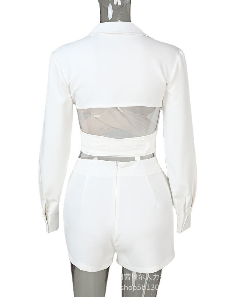 New White V-neck Cross Top + Shorts - Fashionistas Showroom