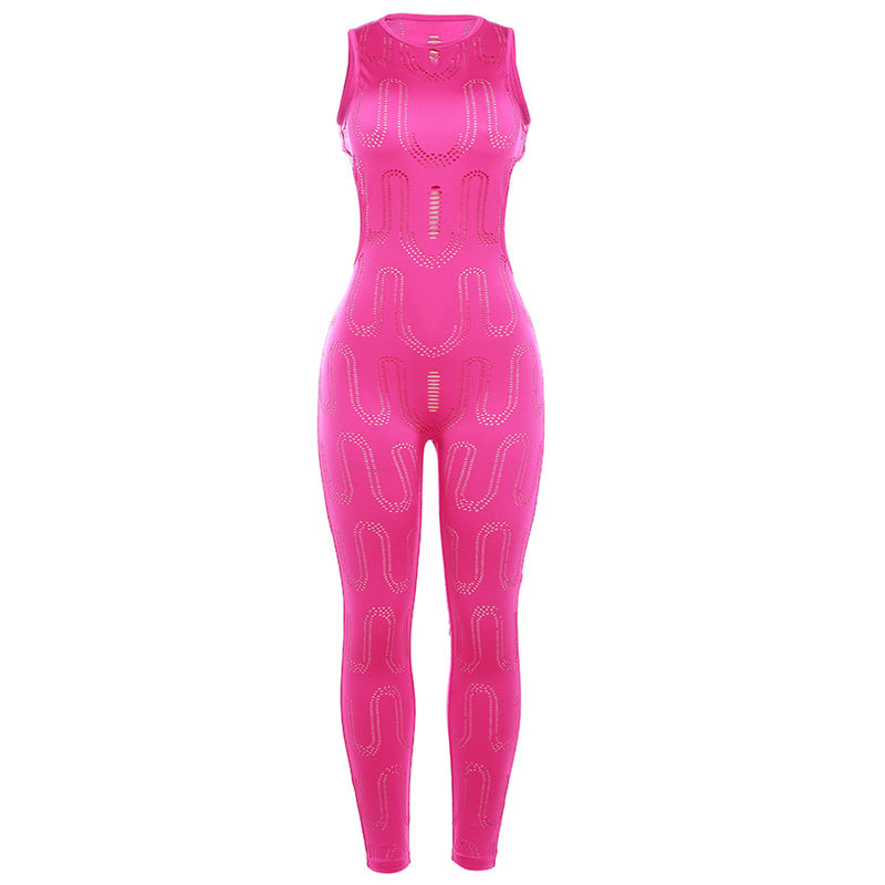 Sleeveless Hollow Slim High Waist Sports Jumpsuit Trousers