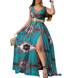 Sexy V-neck Print Swing Dress Women With Belt - Fashionistas Showroom