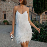Sequin Dress European And American Tassel Feather Sequin Dress Sexy V-neck Strap Dress