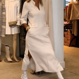 Temperament Lapel Button Pocket Dress - Fashionistas Showroom