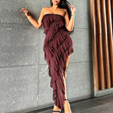 Sexy Strapless Backless Split Tassel Elegant Dress - Fashionistas Showroom