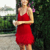 Sequin Dress European And American Tassel Feather Sequin Dress Sexy V-neck Strap Dress