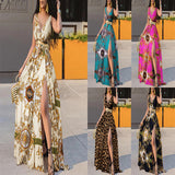Sexy V-neck Print Swing Dress Women With Belt - Fashionistas Showroom