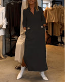 Temperament Lapel Button Pocket Dress - Fashionistas Showroom