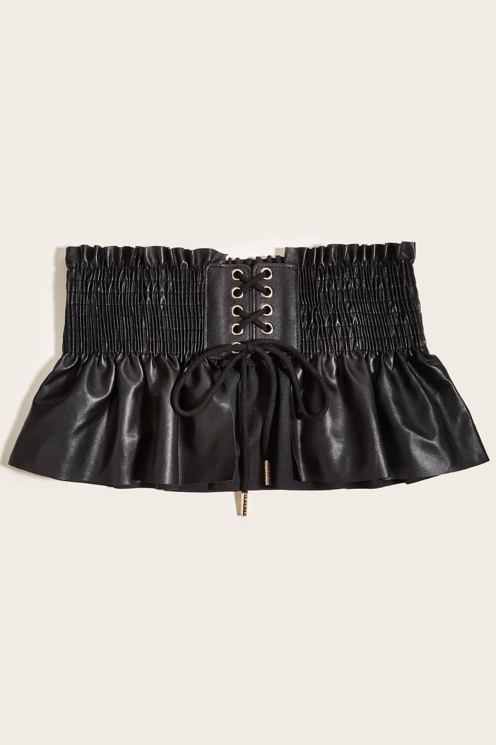 Smocked Lace-Up PU Leather Belt - Fashionistas Showroom