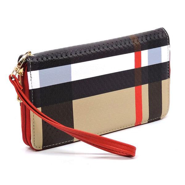 Plaid Check Printed Zip Around Wallet Wristlet - Fashionistas Showroom