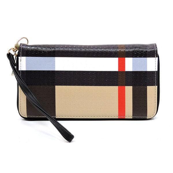 Plaid Check Printed Zip Around Wallet Wristlet - Fashionistas Showroom