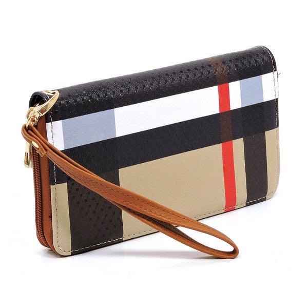 Plaid Check Printed Zip Around Wallet Wristlet - Fashionistas Showroom