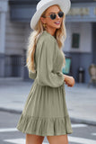 Smocked Tied Balloon Sleeve Mini Dress - Fashionistas Showroom