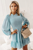 Smocked Tied Balloon Sleeve Mini Dress - Fashionistas Showroom