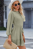 Smocked Tied Balloon Sleeve Mini Dress - Fashionistas Showroom