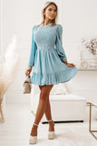 Smocked Tied Balloon Sleeve Mini Dress - Fashionistas Showroom