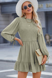 Smocked Tied Balloon Sleeve Mini Dress - Fashionistas Showroom