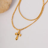 18K Gold-Plated Double Layered Cross Necklace - Fashionistas Showroom