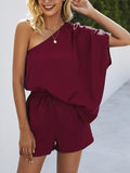 Single Shoulder Batwing Sleeve Romper - Fashionistas Showroom