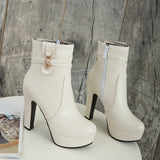 Round Toe Thick Heel Boots - Fashionistas Showroom