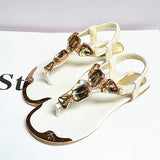 New Sandals Rhinestone Back Wrist Strap Thong Herringbone Low-cut Flat Shoes Metal Toe Beach Shoes For Women - Fashionistas Showroom