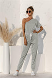 Single Shoulder Short Sleeve Jumpsuit - Fashionistas Showroom