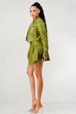 Button Up Pu Leather jacket and Skirt Set - Fashionistas Showroom