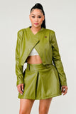 Button Up Pu Leather jacket and Skirt Set - Fashionistas Showroom