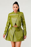 Button Up Pu Leather jacket and Skirt Set - Fashionistas Showroom