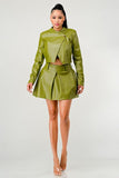 Button Up Pu Leather jacket and Skirt Set - Fashionistas Showroom
