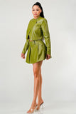 Button Up Pu Leather jacket and Skirt Set - Fashionistas Showroom