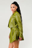 Button Up Pu Leather jacket and Skirt Set - Fashionistas Showroom